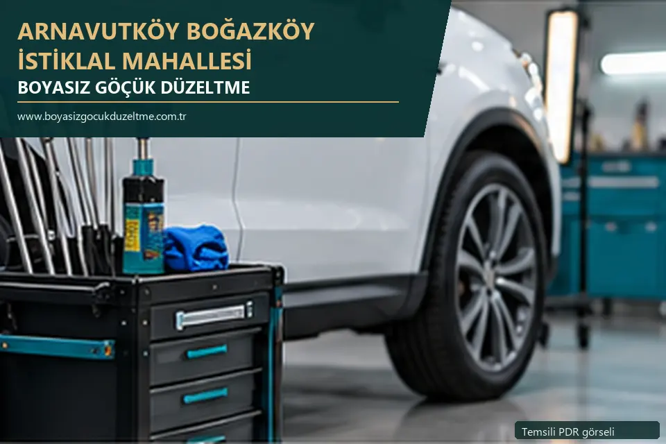 Arnavutköy Boğazköy İstiklal Mahallesi hizmet rehberi için modern otomobil ve boyasız göçük incelemesini anlatan temsili görsel