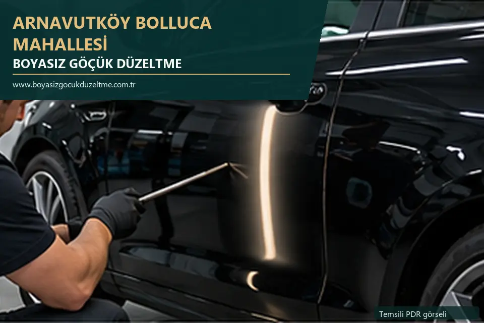 Arnavutköy Bolluca Mahallesi hizmet rehberi için modern otomobil ve boyasız göçük incelemesini anlatan temsili görsel