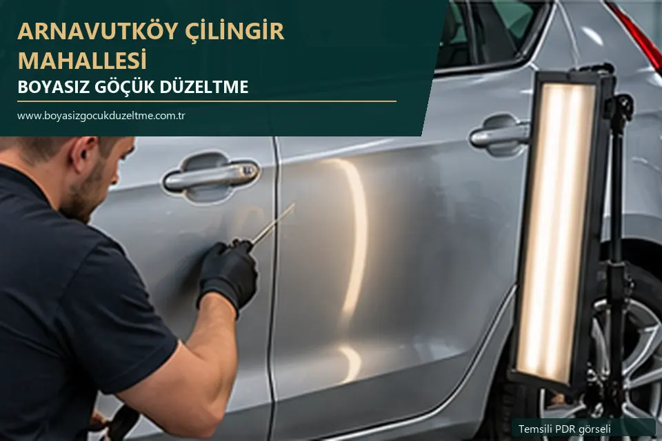 Arnavutköy Çilingir Mahallesi hizmet rehberi için modern otomobil ve boyasız göçük incelemesini anlatan temsili görsel
