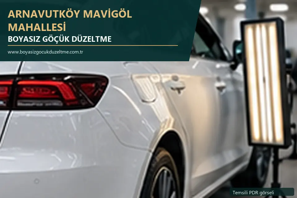 Arnavutköy Mavigöl Mahallesi hizmet rehberi için modern otomobil ve boyasız göçük incelemesini anlatan temsili görsel