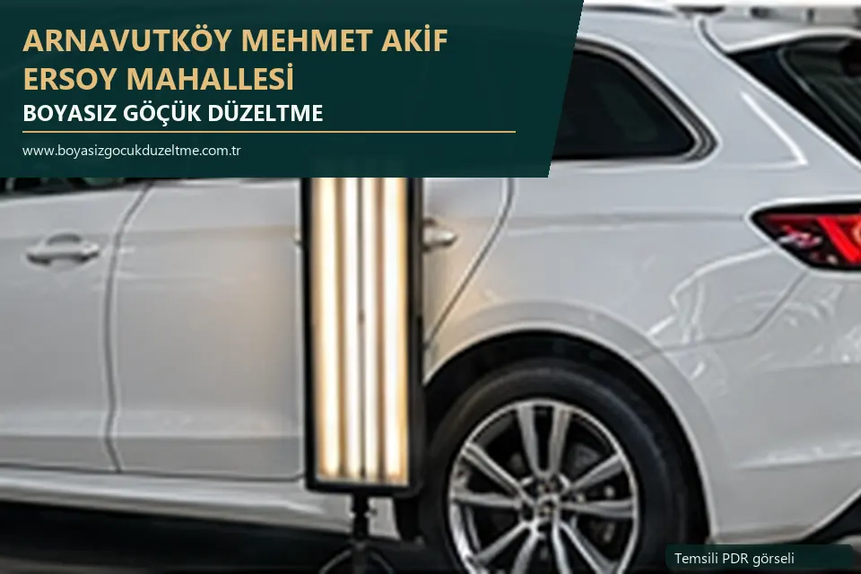 Arnavutköy Mehmet Akif Ersoy Mahallesi hizmet rehberi için modern otomobil ve boyasız göçük incelemesini anlatan temsili görsel