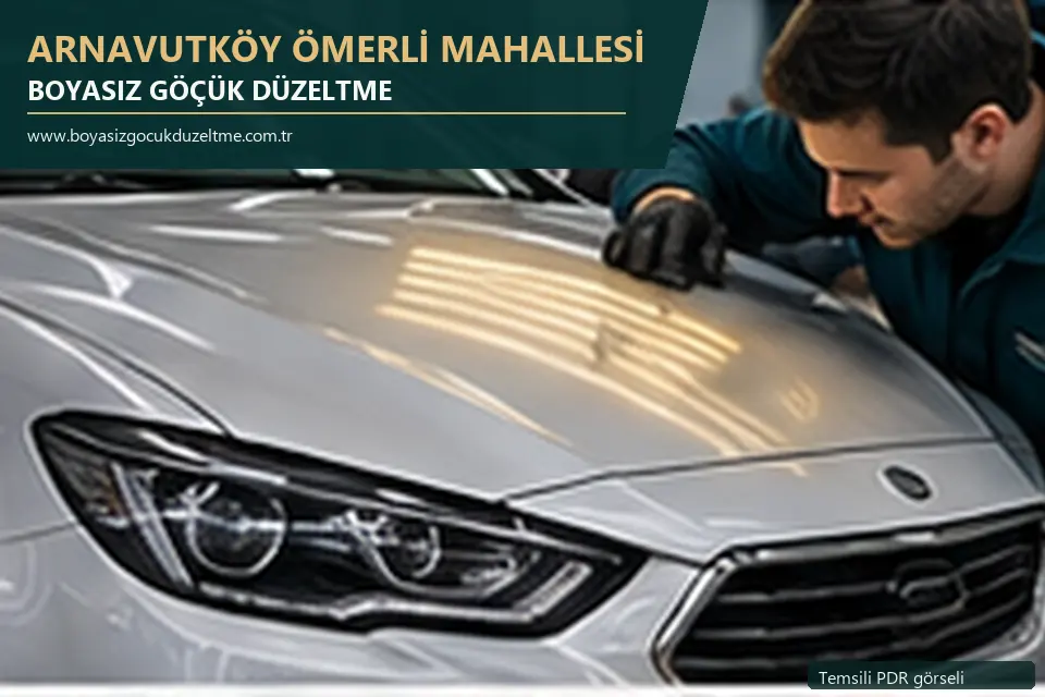 Arnavutköy Ömerli Mahallesi hizmet rehberi için modern otomobil ve boyasız göçük incelemesini anlatan temsili görsel