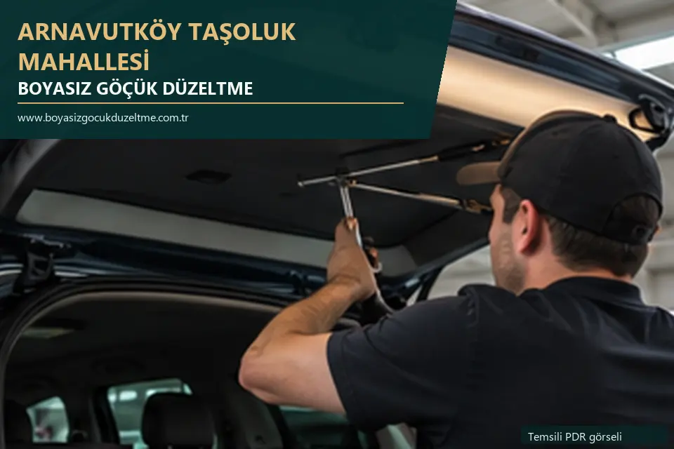 Arnavutköy Taşoluk Mahallesi hizmet rehberi için modern otomobil ve boyasız göçük incelemesini anlatan temsili görsel