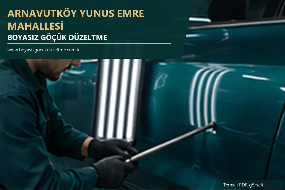 Arnavutköy Yunus Emre Mahallesi hizmet rehberi için modern otomobil ve boyasız göçük incelemesini anlatan temsili görsel
