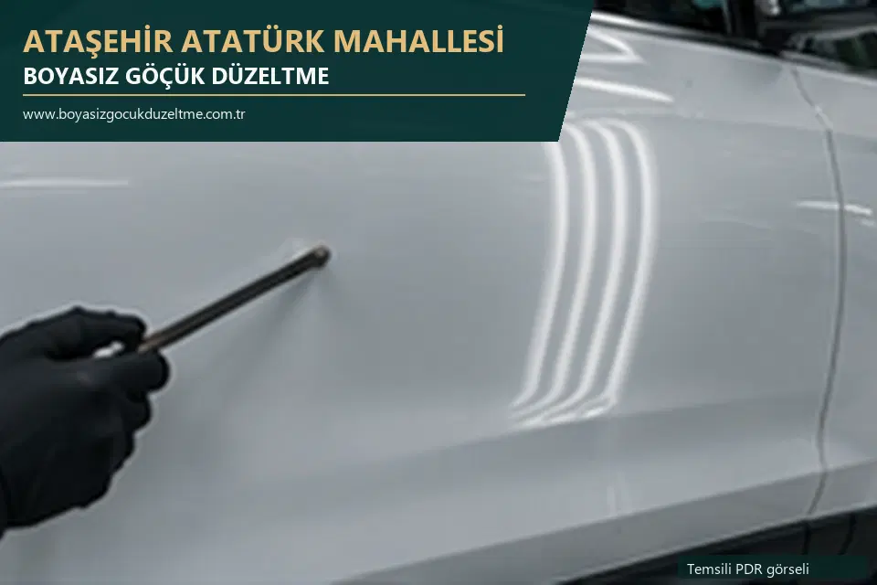 Ataşehir Atatürk Mahallesi hizmet rehberi için modern otomobil ve boyasız göçük incelemesini anlatan temsili görsel