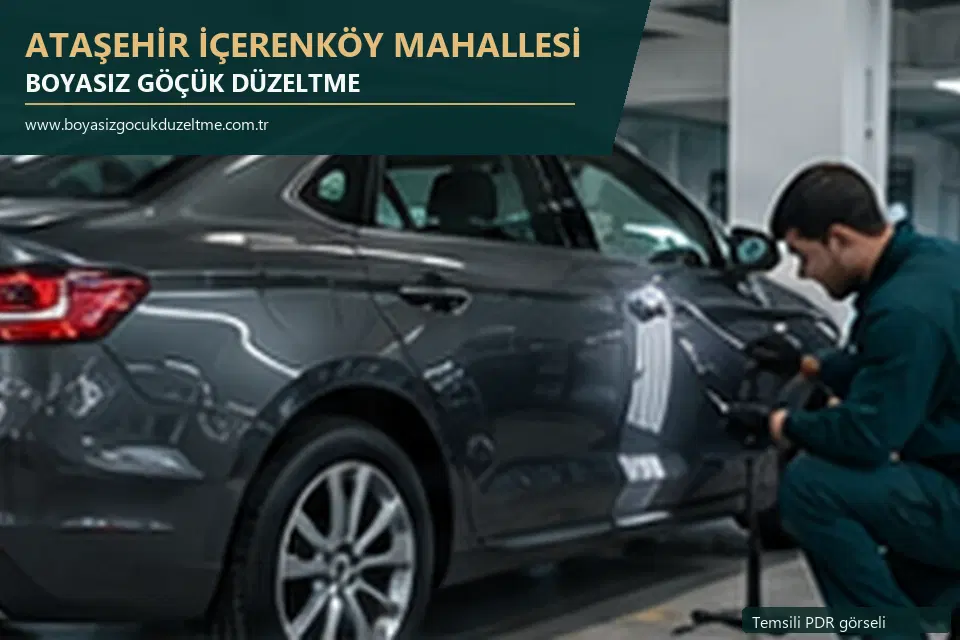 Ataşehir İçerenköy Mahallesi hizmet rehberi için modern otomobil ve boyasız göçük incelemesini anlatan temsili görsel