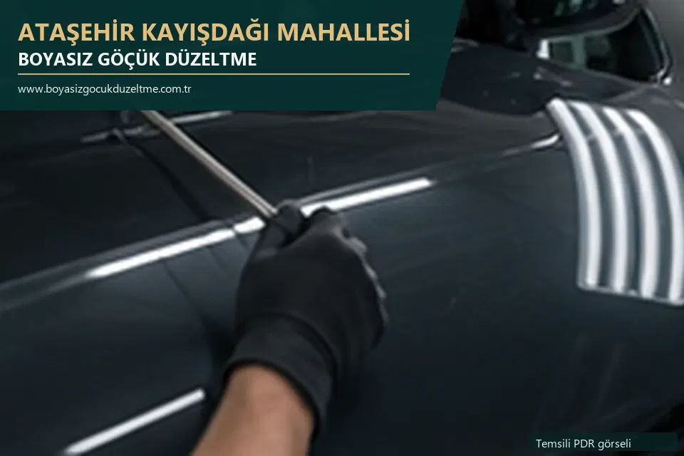 Ataşehir Kayışdağı Mahallesi hizmet rehberi için modern otomobil ve boyasız göçük incelemesini anlatan temsili görsel