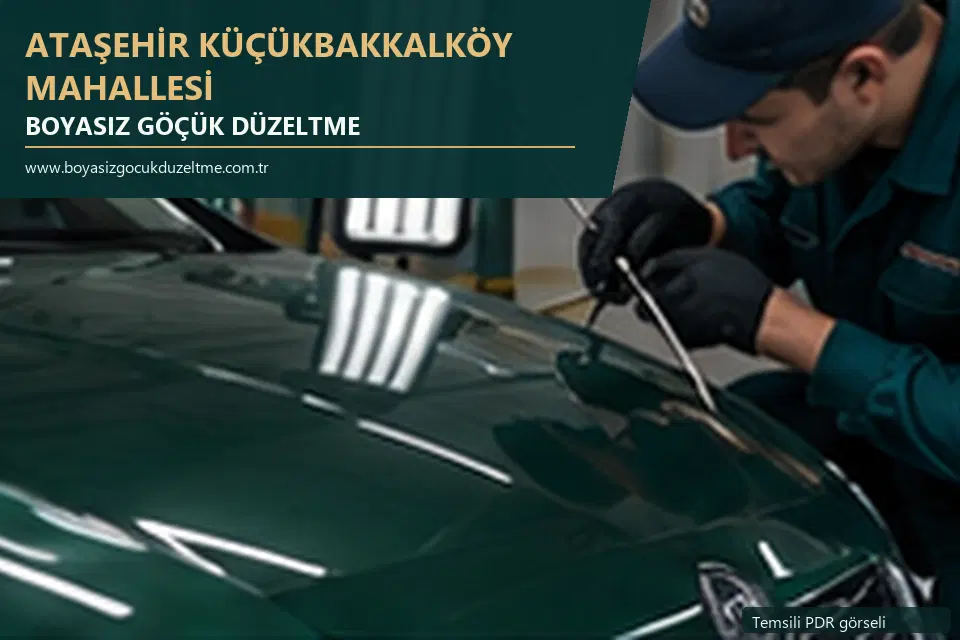 Ataşehir Küçükbakkalköy Mahallesi hizmet rehberi için modern otomobil ve boyasız göçük incelemesini anlatan temsili görsel