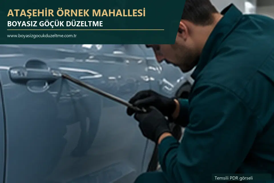 Ataşehir Örnek Mahallesi hizmet rehberi için modern otomobil ve boyasız göçük incelemesini anlatan temsili görsel