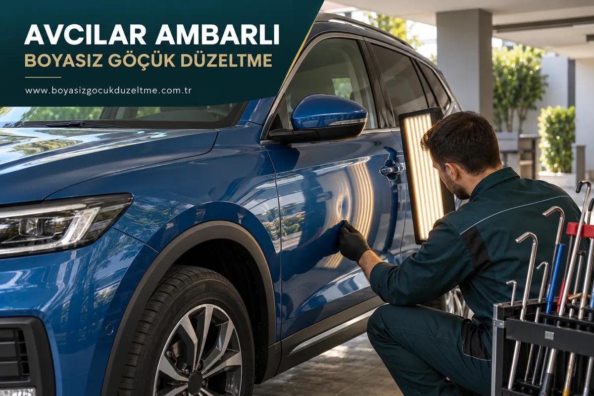 Avcılar Ambarlı için mavi otomobil kapısının PDR ışığında incelendiği temsili görsel