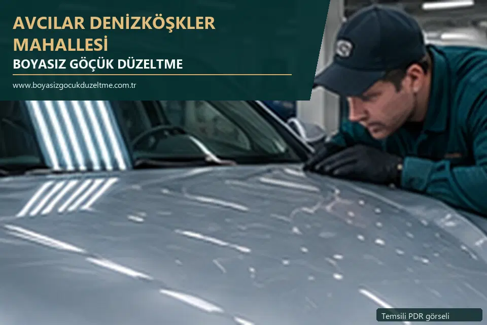 Avcılar Denizköşkler Mahallesi hizmet rehberi için modern otomobil ve boyasız göçük incelemesini anlatan temsili görsel