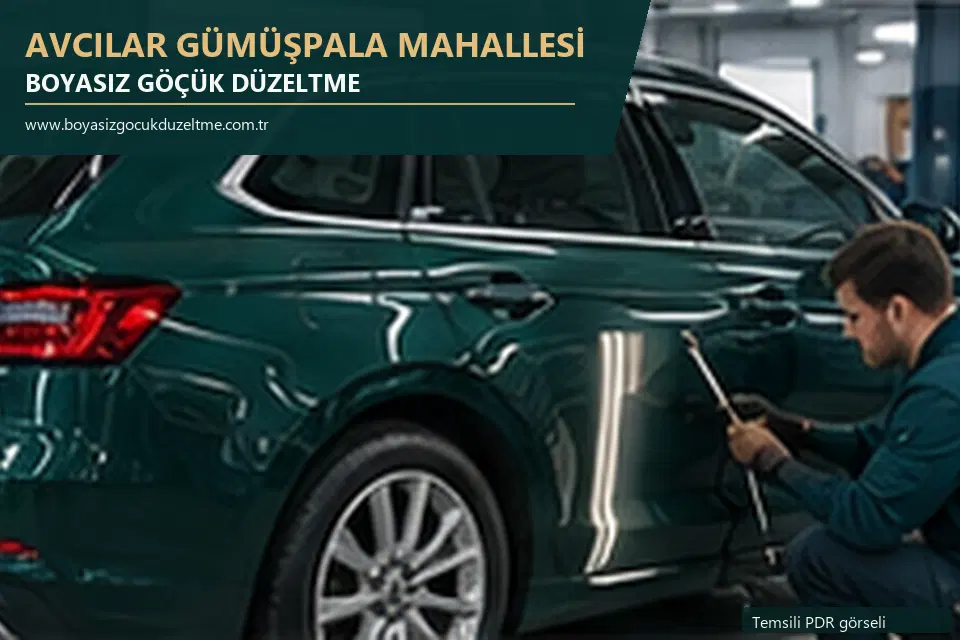 Avcılar Gümüşpala Mahallesi hizmet rehberi için modern otomobil ve boyasız göçük incelemesini anlatan temsili görsel