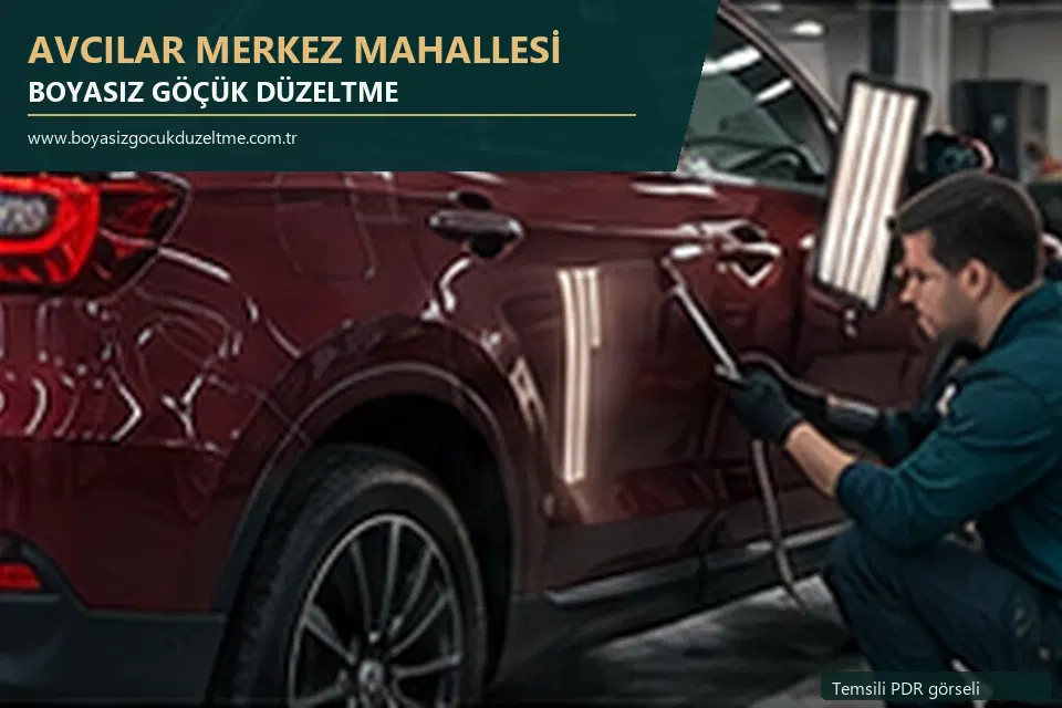 Avcılar Merkez Mahallesi hizmet rehberi için modern otomobil ve boyasız göçük incelemesini anlatan temsili görsel
