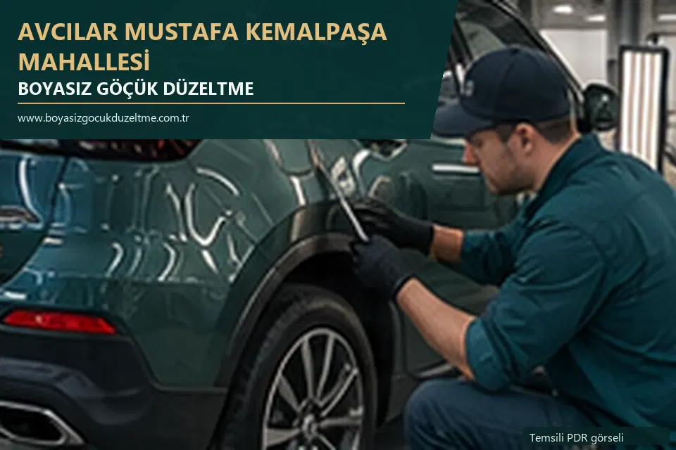 Avcılar Mustafa Kemalpaşa Mahallesi hizmet rehberi için modern otomobil ve boyasız göçük incelemesini anlatan temsili görsel