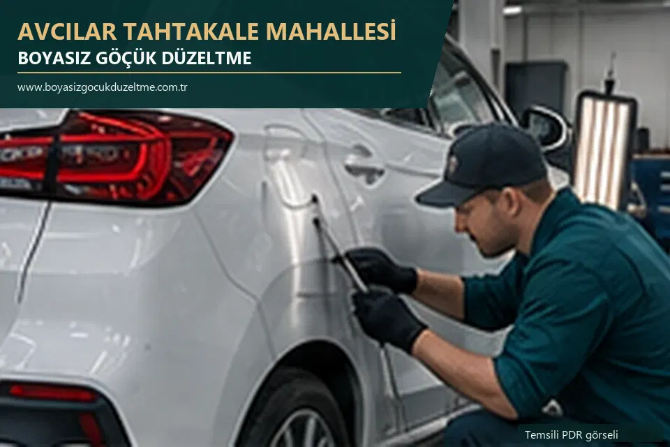 Avcılar Tahtakale Mahallesi hizmet rehberi için modern otomobil ve boyasız göçük incelemesini anlatan temsili görsel