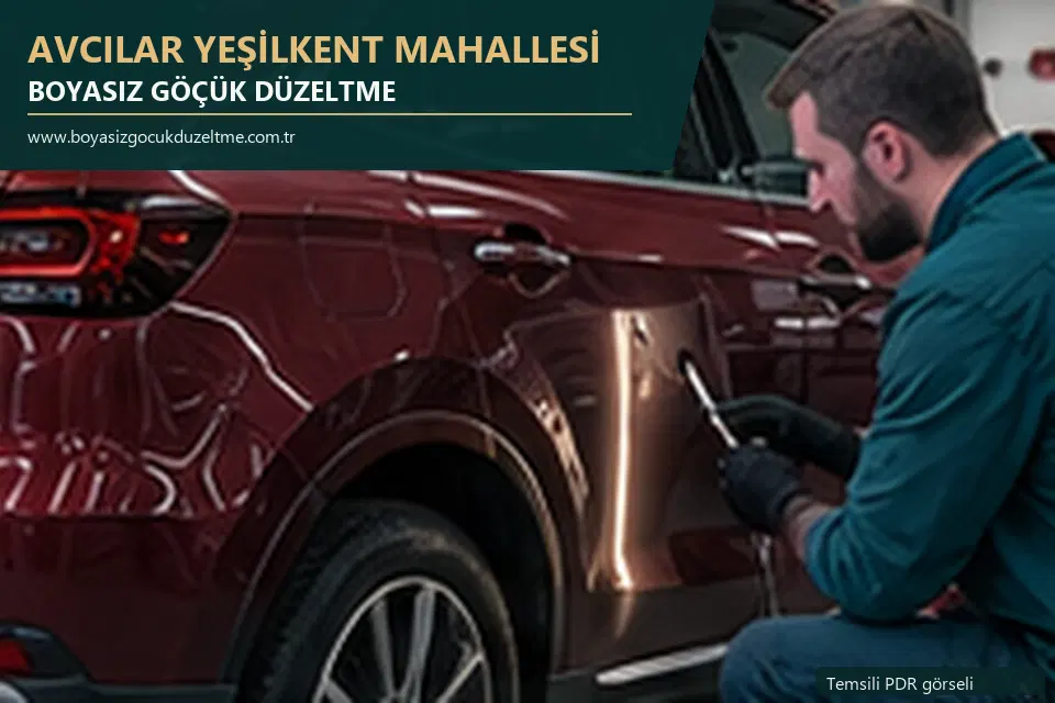 Avcılar Yeşilkent Mahallesi hizmet rehberi için modern otomobil ve boyasız göçük incelemesini anlatan temsili görsel