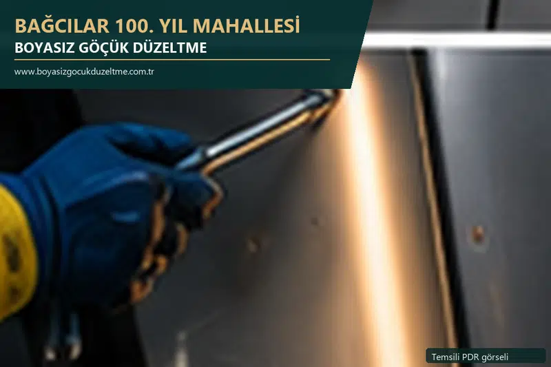 Bağcılar 100. Yıl Mahallesi hizmet rehberi için modern otomobil ve boyasız göçük incelemesini anlatan temsili görsel