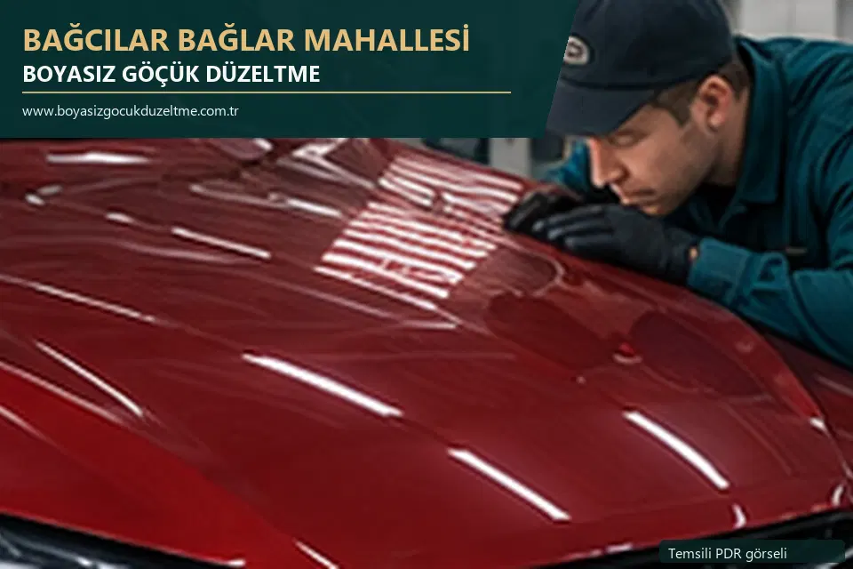 Bağcılar Bağlar Mahallesi hizmet rehberi için modern otomobil ve boyasız göçük incelemesini anlatan temsili görsel
