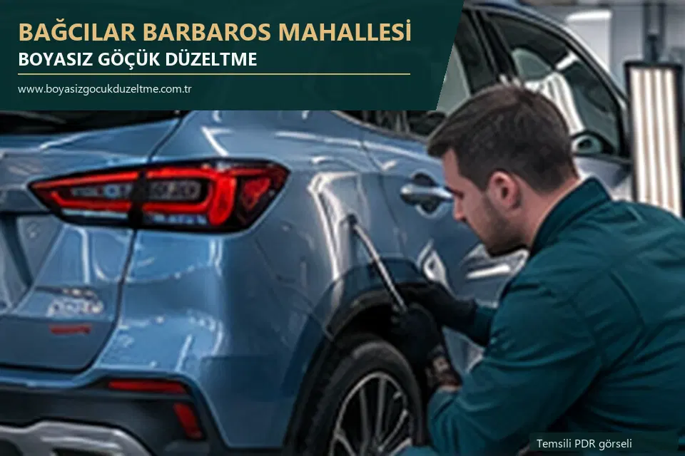 Bağcılar Barbaros Mahallesi hizmet rehberi için modern otomobil ve boyasız göçük incelemesini anlatan temsili görsel