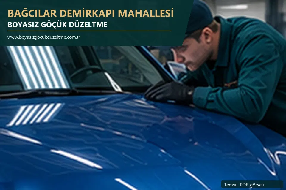 Bağcılar Demirkapı Mahallesi hizmet rehberi için modern otomobil ve boyasız göçük incelemesini anlatan temsili görsel