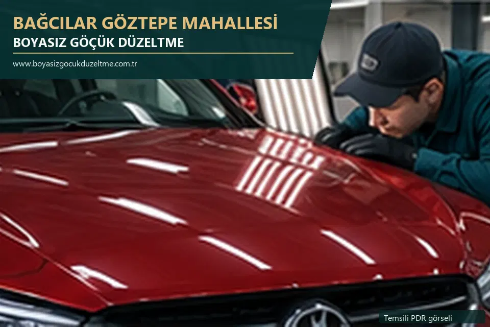Bağcılar Göztepe Mahallesi hizmet rehberi için modern otomobil ve boyasız göçük incelemesini anlatan temsili görsel