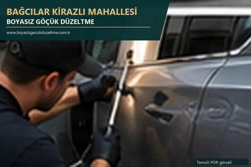 Bağcılar Kirazlı Mahallesi hizmet rehberi için modern otomobil ve boyasız göçük incelemesini anlatan temsili görsel