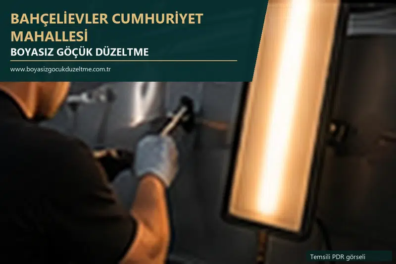 Bahçelievler Cumhuriyet Mahallesi hizmet rehberi için modern otomobil ve boyasız göçük incelemesini anlatan temsili görsel