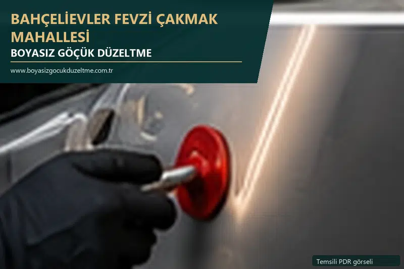 Bahçelievler Fevzi Çakmak Mahallesi hizmet rehberi için modern otomobil ve boyasız göçük incelemesini anlatan temsili görsel