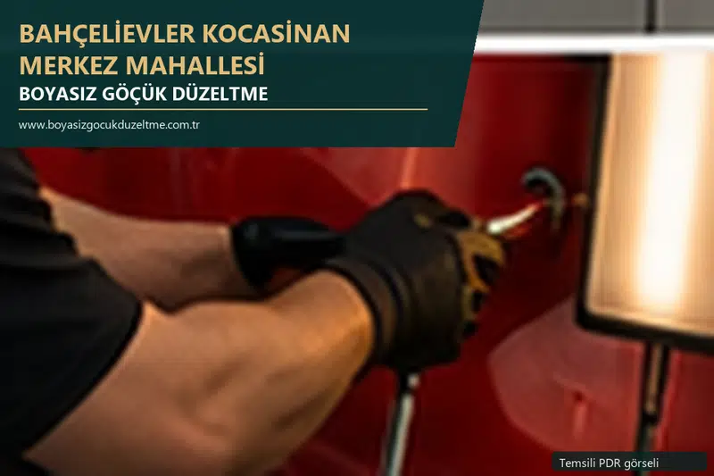 Bahçelievler Kocasinan Merkez Mahallesi hizmet rehberi için modern otomobil ve boyasız göçük incelemesini anlatan temsili görsel