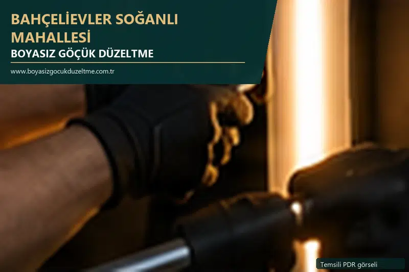 Bahçelievler Soğanlı Mahallesi hizmet rehberi için modern otomobil ve boyasız göçük incelemesini anlatan temsili görsel