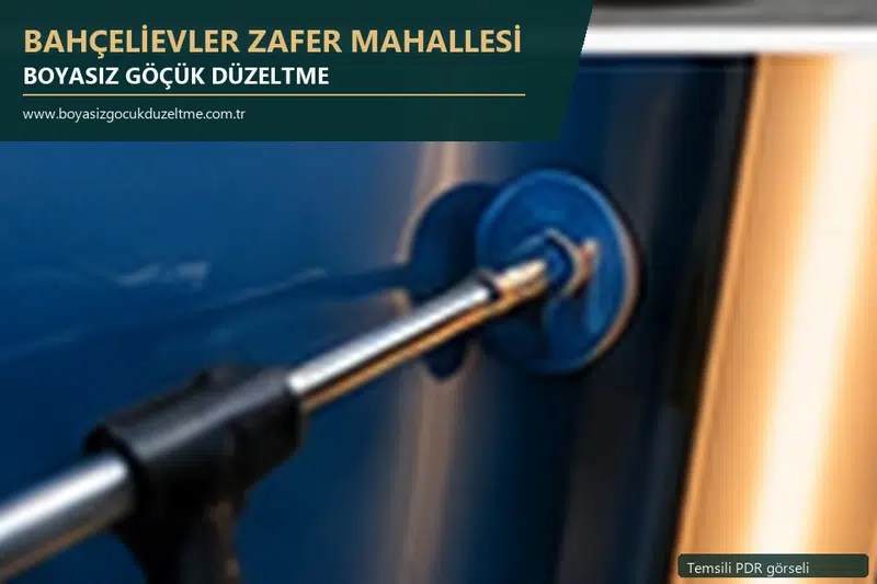 Bahçelievler Zafer Mahallesi hizmet rehberi için modern otomobil ve boyasız göçük incelemesini anlatan temsili görsel