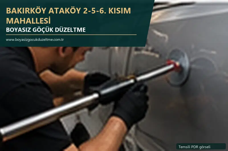 Bakırköy Ataköy 2-5-6. Kısım Mahallesi hizmet rehberi için modern otomobil ve boyasız göçük incelemesini anlatan temsili görsel
