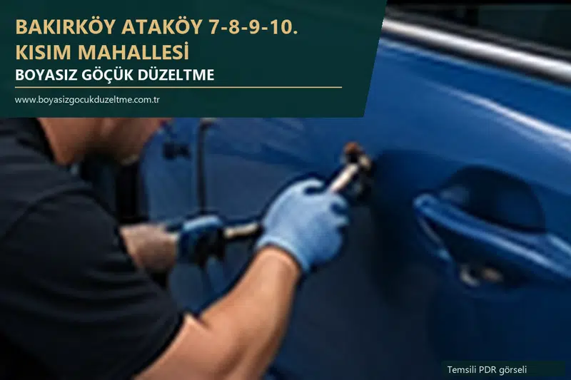 Bakırköy Ataköy 7-8-9-10. Kısım Mahallesi hizmet rehberi için modern otomobil ve boyasız göçük incelemesini anlatan temsili görsel