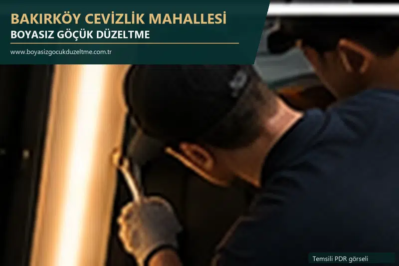 Bakırköy Cevizlik Mahallesi hizmet rehberi için modern otomobil ve boyasız göçük incelemesini anlatan temsili görsel