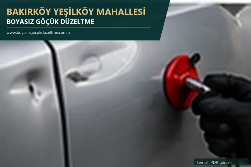 Bakırköy Yeşilköy Mahallesi hizmet rehberi için modern otomobil ve boyasız göçük incelemesini anlatan temsili görsel