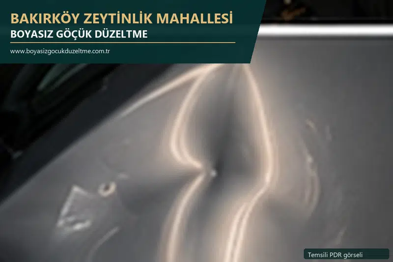 Bakırköy Zeytinlik Mahallesi hizmet rehberi için modern otomobil ve boyasız göçük incelemesini anlatan temsili görsel
