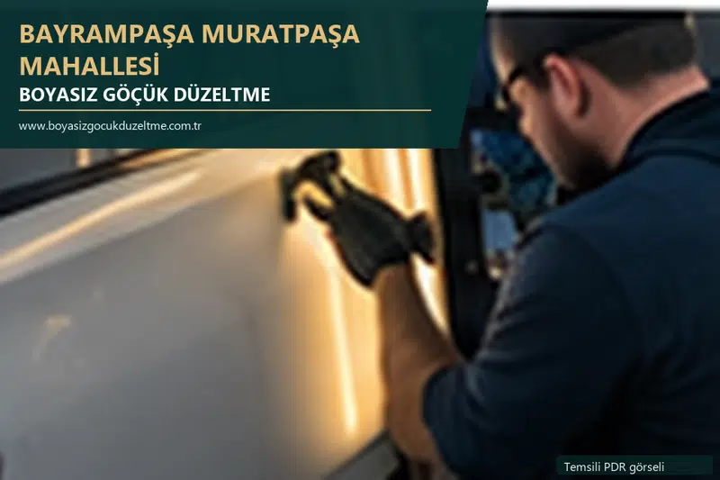 Bayrampaşa Muratpaşa Mahallesi hizmet rehberi için modern otomobil ve boyasız göçük incelemesini anlatan temsili görsel