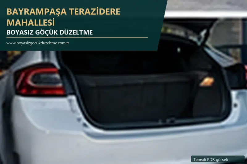 Bayrampaşa Terazidere Mahallesi hizmet rehberi için modern otomobil ve boyasız göçük incelemesini anlatan temsili görsel