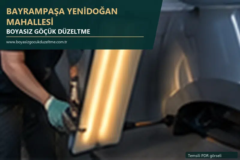 Bayrampaşa Yenidoğan Mahallesi hizmet rehberi için modern otomobil ve boyasız göçük incelemesini anlatan temsili görsel