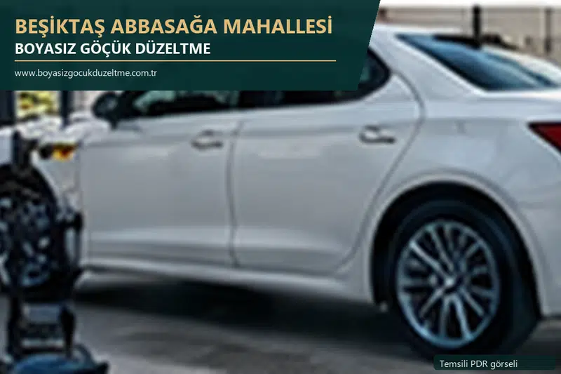 Beşiktaş Abbasağa Mahallesi hizmet rehberi için modern otomobil ve boyasız göçük incelemesini anlatan temsili görsel