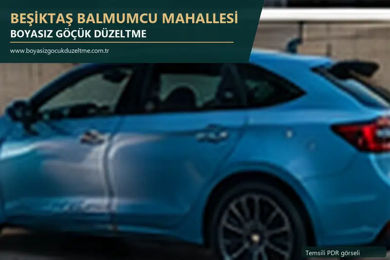 Beşiktaş Balmumcu Mahallesi hizmet rehberi için modern otomobil ve boyasız göçük incelemesini anlatan temsili görsel