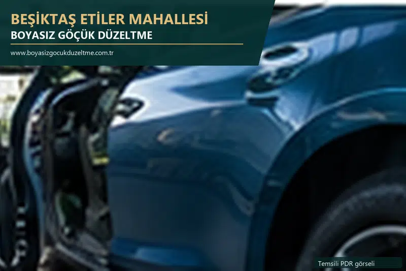 Beşiktaş Etiler Mahallesi hizmet rehberi için modern otomobil ve boyasız göçük incelemesini anlatan temsili görsel