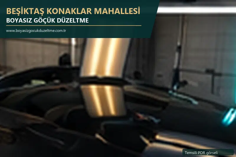 Beşiktaş Konaklar Mahallesi hizmet rehberi için modern otomobil ve boyasız göçük incelemesini anlatan temsili görsel