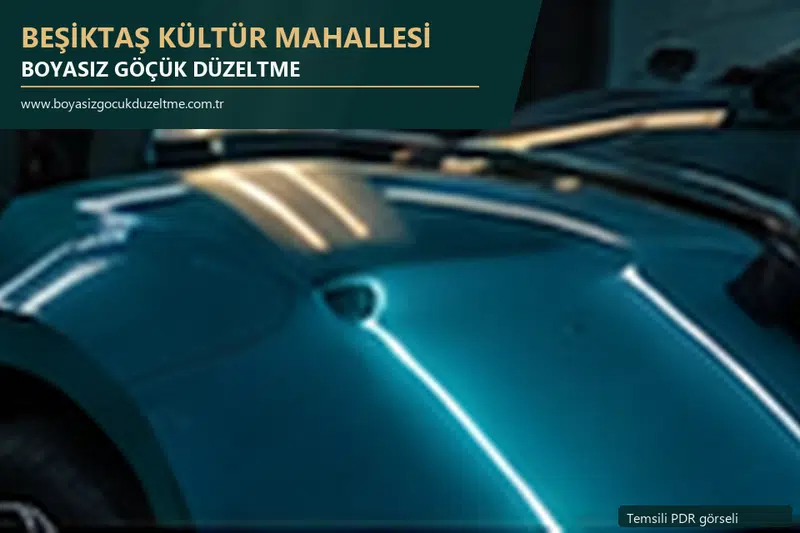Beşiktaş Kültür Mahallesi hizmet rehberi için modern otomobil ve boyasız göçük incelemesini anlatan temsili görsel