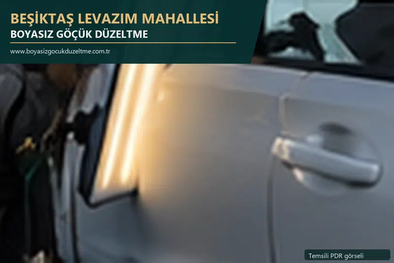Beşiktaş Levazım Mahallesi hizmet rehberi için modern otomobil ve boyasız göçük incelemesini anlatan temsili görsel
