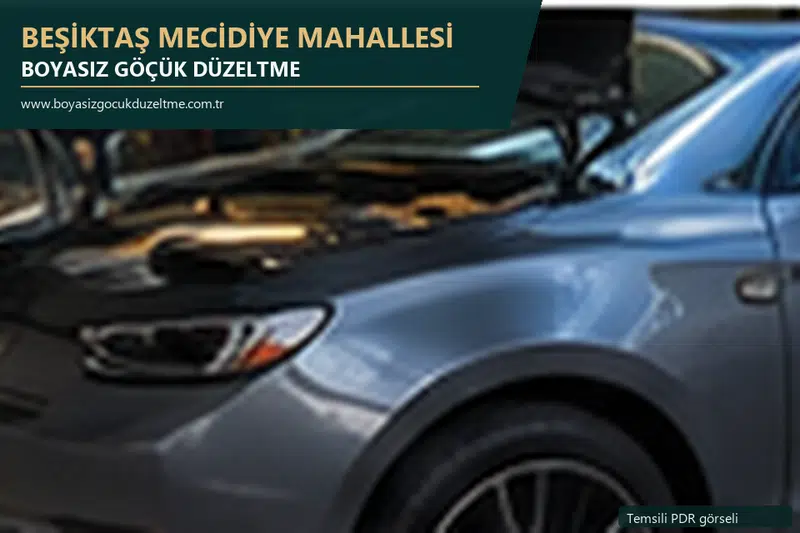 Beşiktaş Mecidiye Mahallesi hizmet rehberi için modern otomobil ve boyasız göçük incelemesini anlatan temsili görsel
