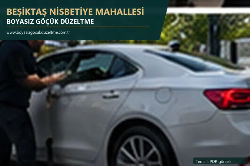 Beşiktaş Nisbetiye Mahallesi hizmet rehberi için modern otomobil ve boyasız göçük incelemesini anlatan temsili görsel