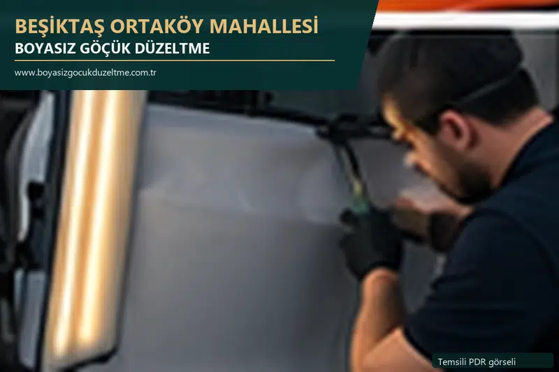 Beşiktaş Ortaköy Mahallesi hizmet rehberi için modern otomobil ve boyasız göçük incelemesini anlatan temsili görsel
