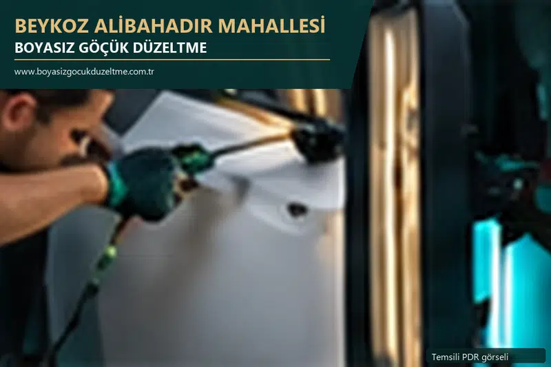 Beykoz Alibahadır Mahallesi hizmet rehberi için modern otomobil ve boyasız göçük incelemesini anlatan temsili görsel