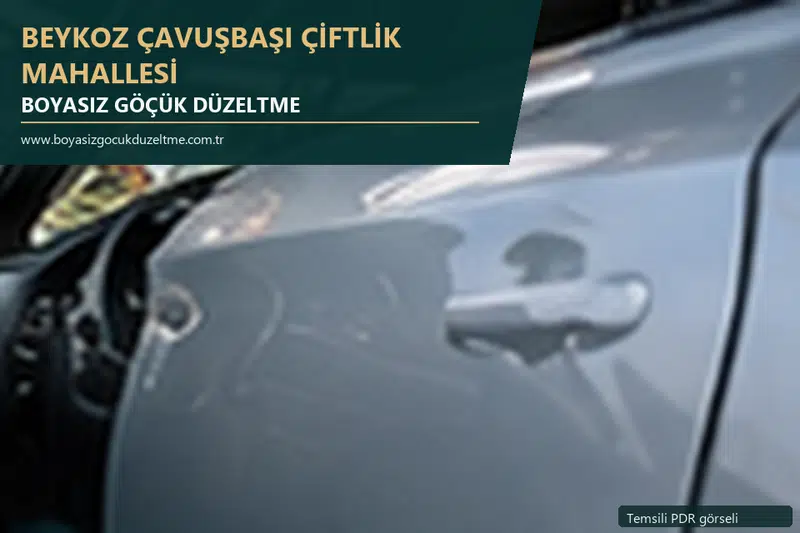 Beykoz Çavuşbaşı Çiftlik Mahallesi hizmet rehberi için modern otomobil ve boyasız göçük incelemesini anlatan temsili görsel